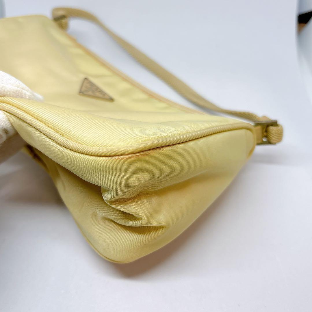 PRADA Accessory Pouch Shoulder Bag Purse Logo Nylon Yellow Authentic