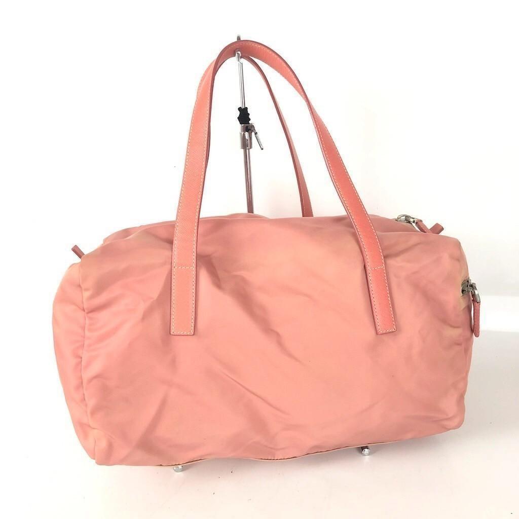 PRADA Hand Bag Tote Purse Logo Nylon Pink Authentic