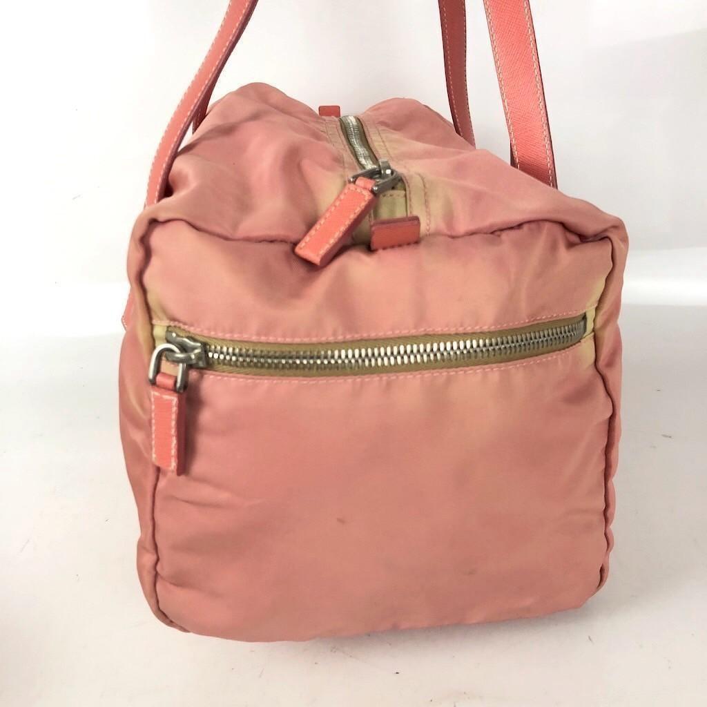 PRADA Hand Bag Tote Purse Logo Nylon Pink Authentic
