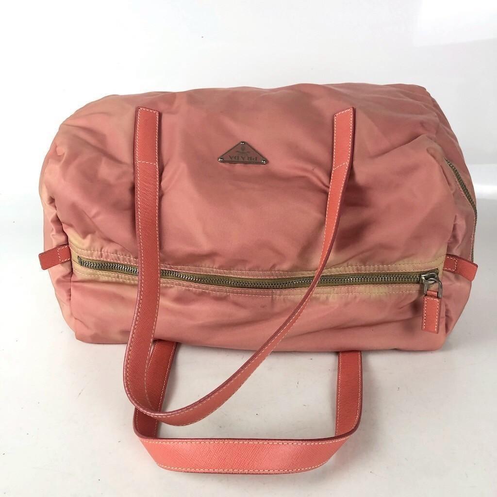 PRADA Hand Bag Tote Purse Logo Nylon Pink Authentic