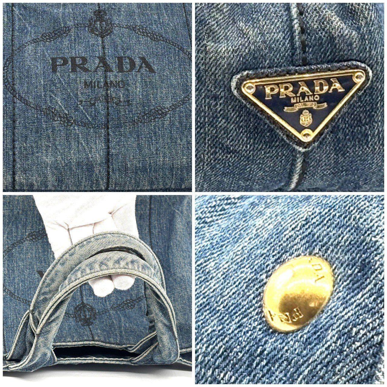PRADA Hand Bag Tote Purse Canapa Canvas Indigo Blue Authentic