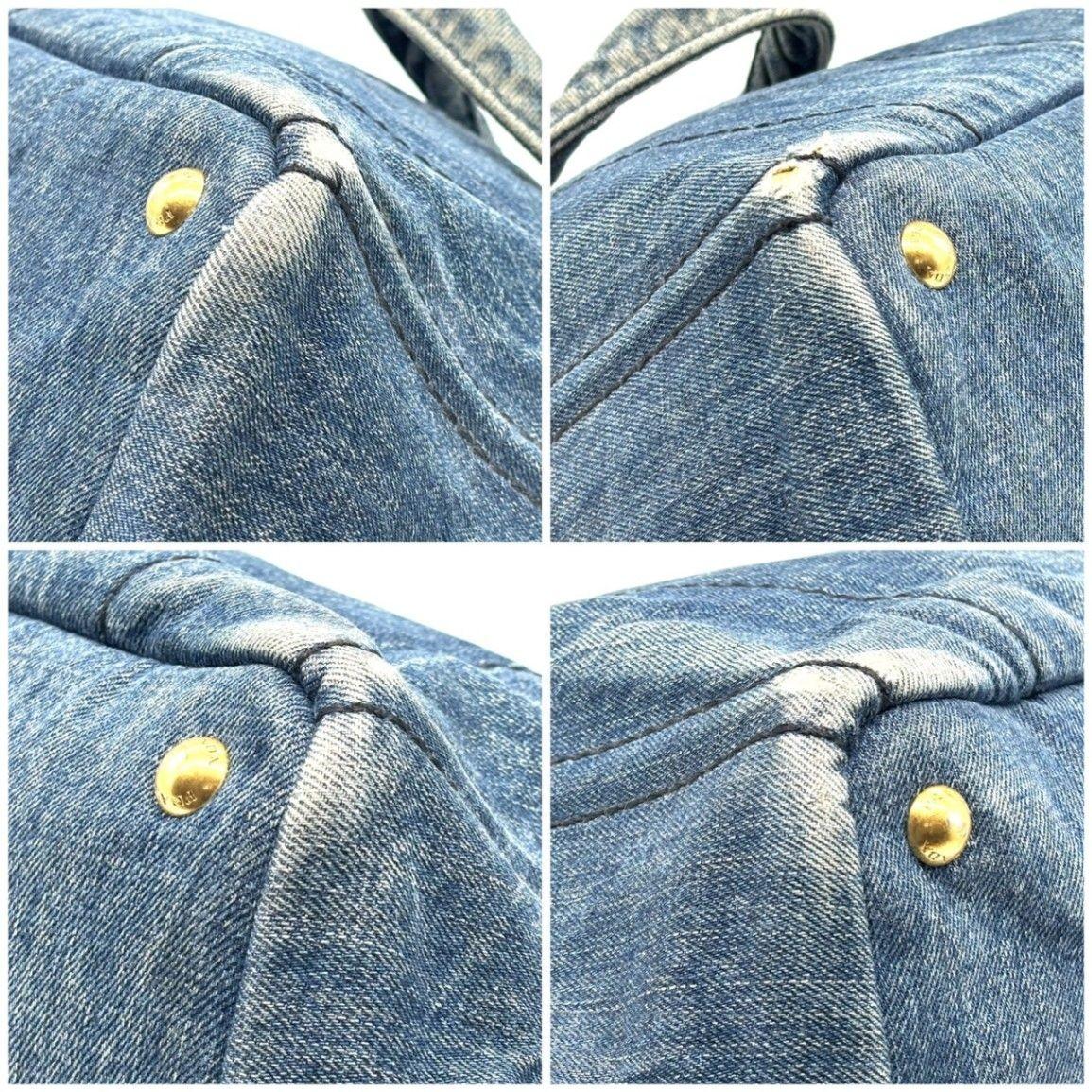 PRADA Hand Bag Tote Purse Canapa Canvas Indigo Blue Authentic