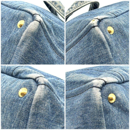 PRADA Hand Bag Tote Purse Canapa Canvas Indigo Blue Authentic