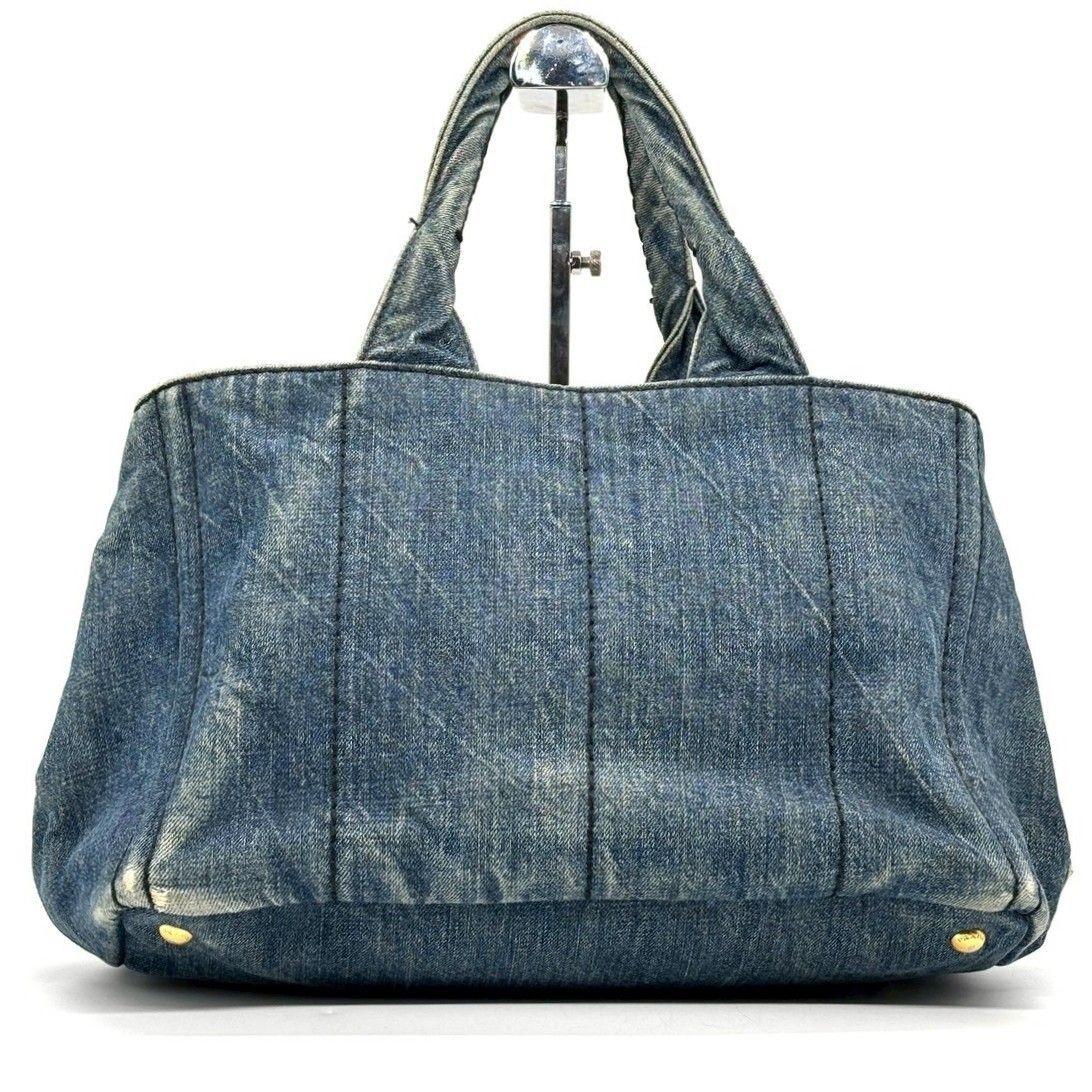 PRADA Hand Bag Tote Purse Canapa Canvas Indigo Blue Authentic