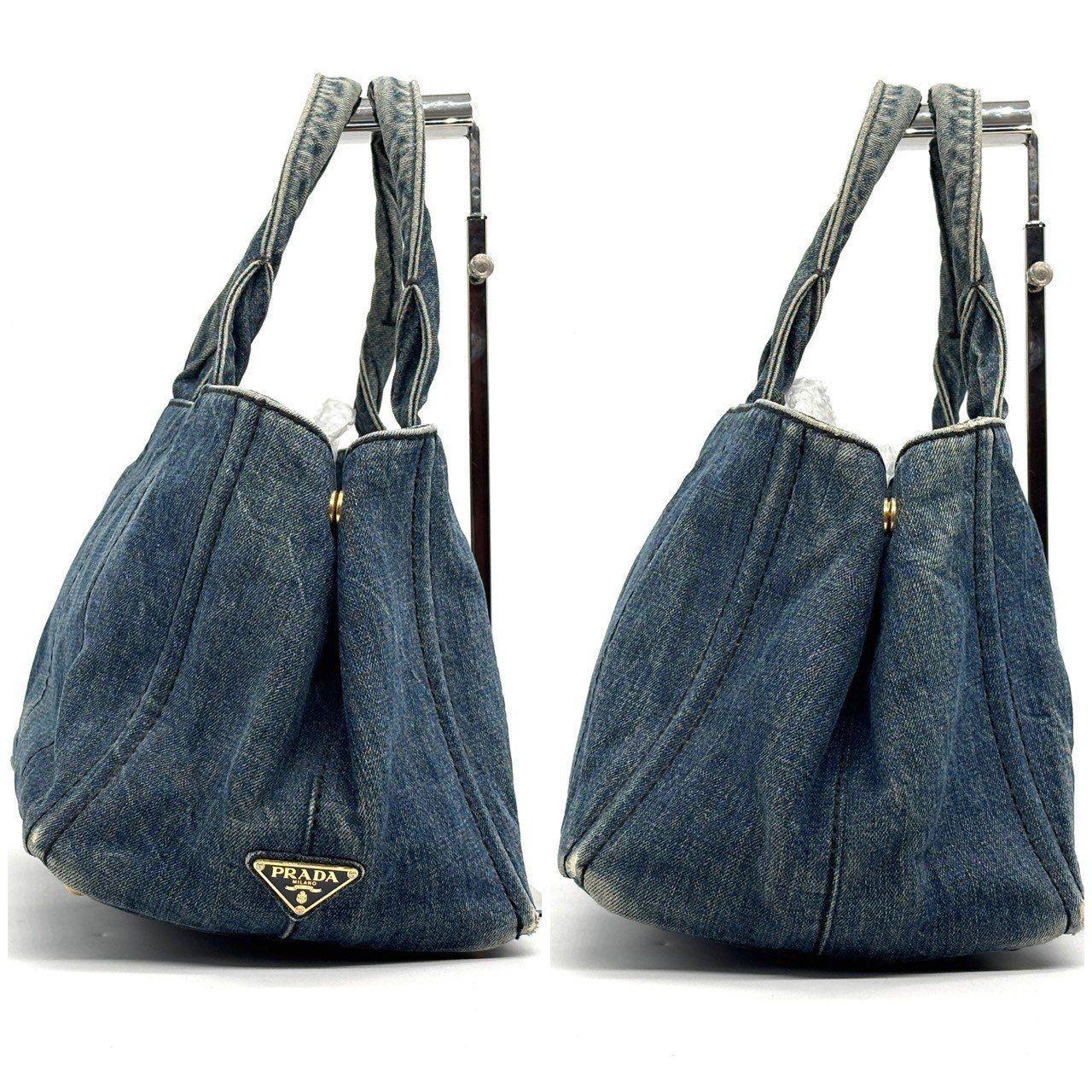 PRADA Hand Bag Tote Purse Canapa Canvas Indigo Blue Authentic