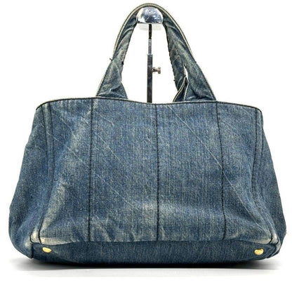 PRADA Hand Bag Tote Purse Canapa Canvas Indigo Blue Authentic