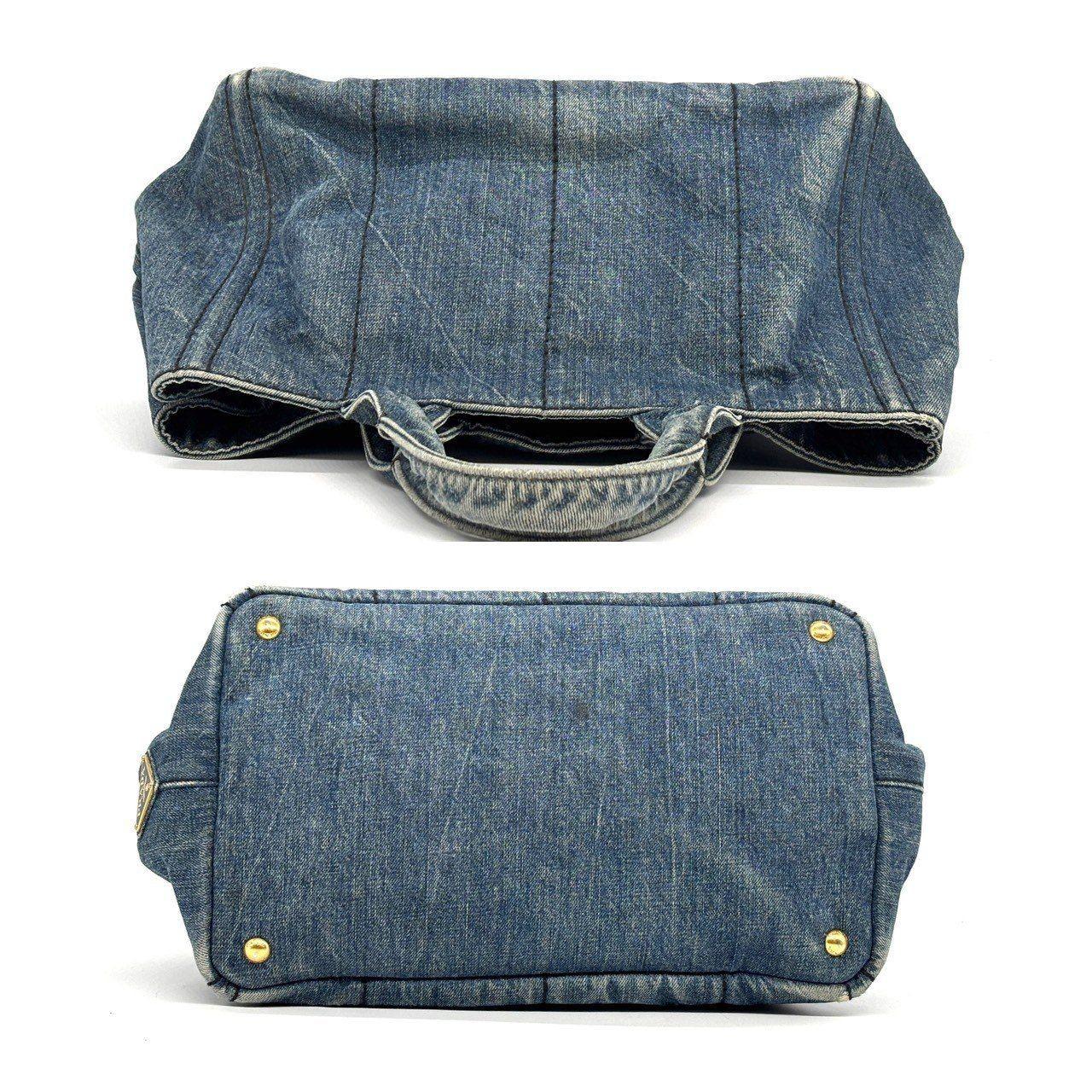 PRADA Hand Bag Tote Purse Canapa Canvas Indigo Blue Authentic