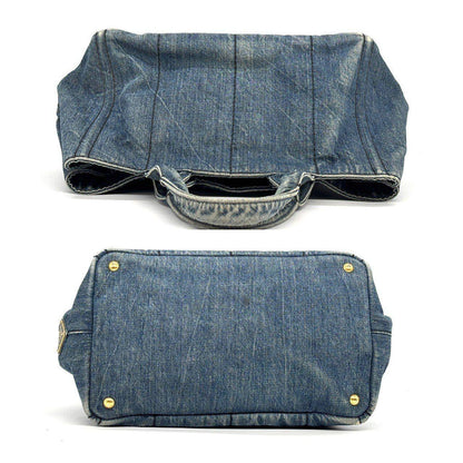 PRADA Hand Bag Tote Purse Canapa Canvas Indigo Blue Authentic