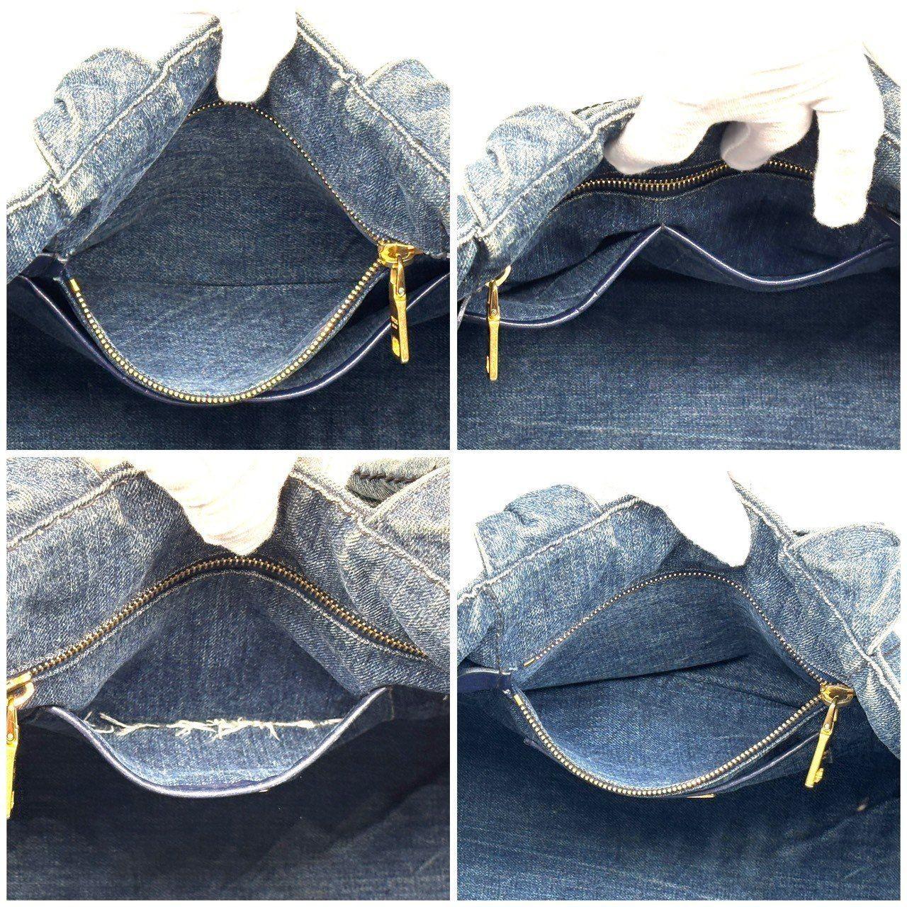 PRADA Hand Bag Tote Purse Canapa Canvas Indigo Blue Authentic