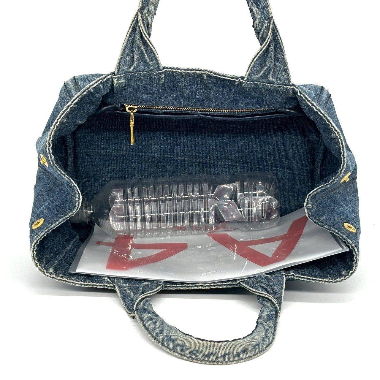 PRADA Hand Bag Tote Purse Canapa Canvas Indigo Blue Authentic
