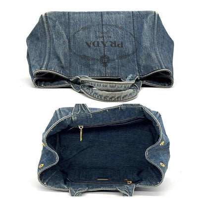 PRADA Hand Bag Tote Purse Canapa Canvas Indigo Blue Authentic