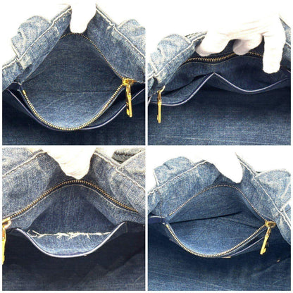 PRADA Hand Bag Tote Purse Canapa Canvas Indigo Blue Authentic