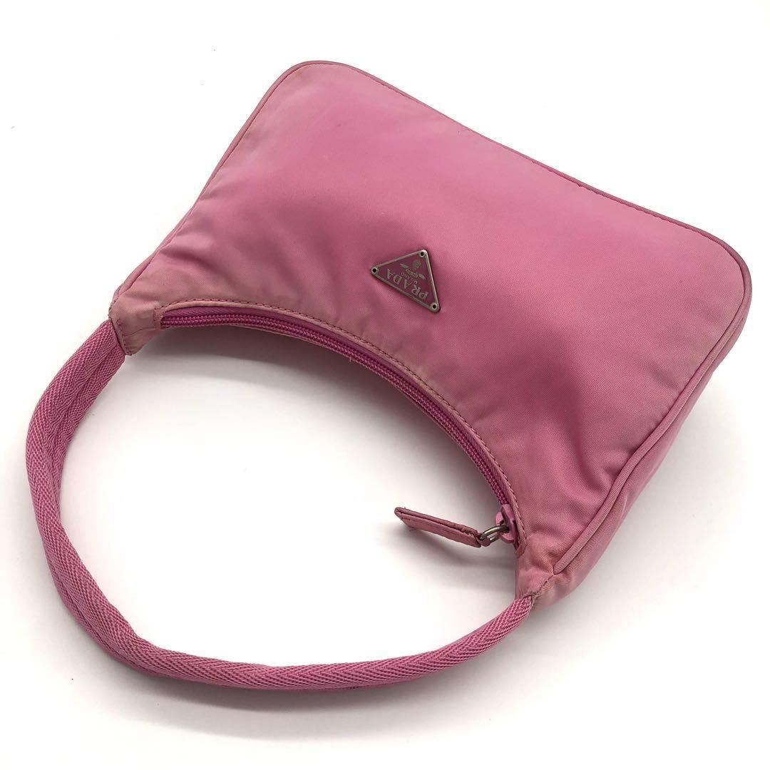 PRADA Accessory Pouch Hand Pouch Logo Nylon Pink Authentic