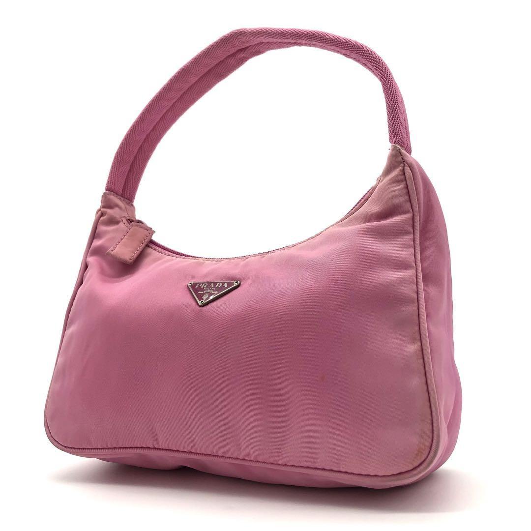 PRADA Accessory Pouch Hand Pouch Logo Nylon Pink Authentic
