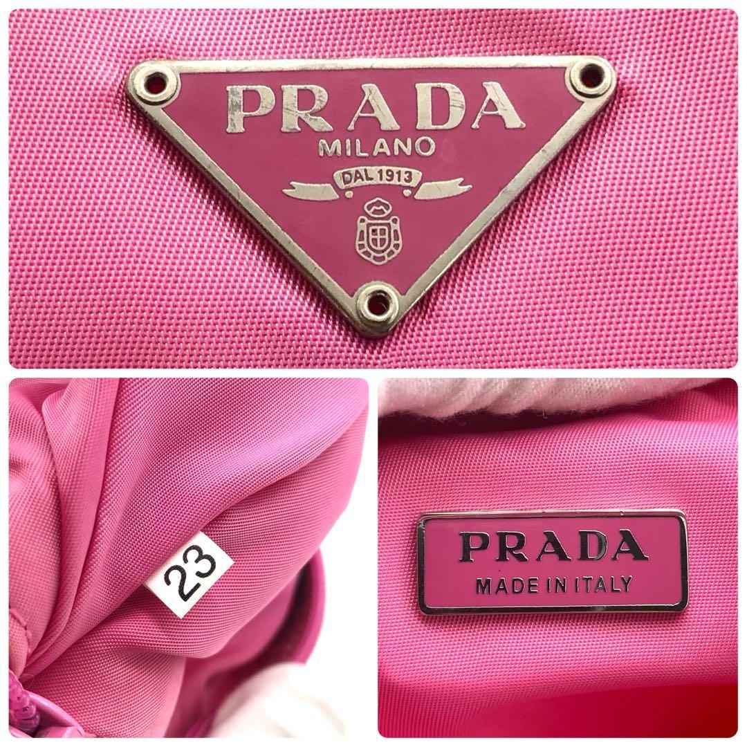 PRADA Accessory Pouch Hand Pouch Logo Nylon Pink Authentic