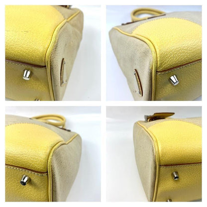PRADA Hand Bag Tote Purse CANAPA CINGHI Logo Leather Lemon Yellow Authentic