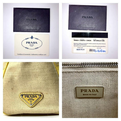 PRADA Hand Bag Tote Purse CANAPA CINGHI Logo Leather Lemon Yellow Authentic