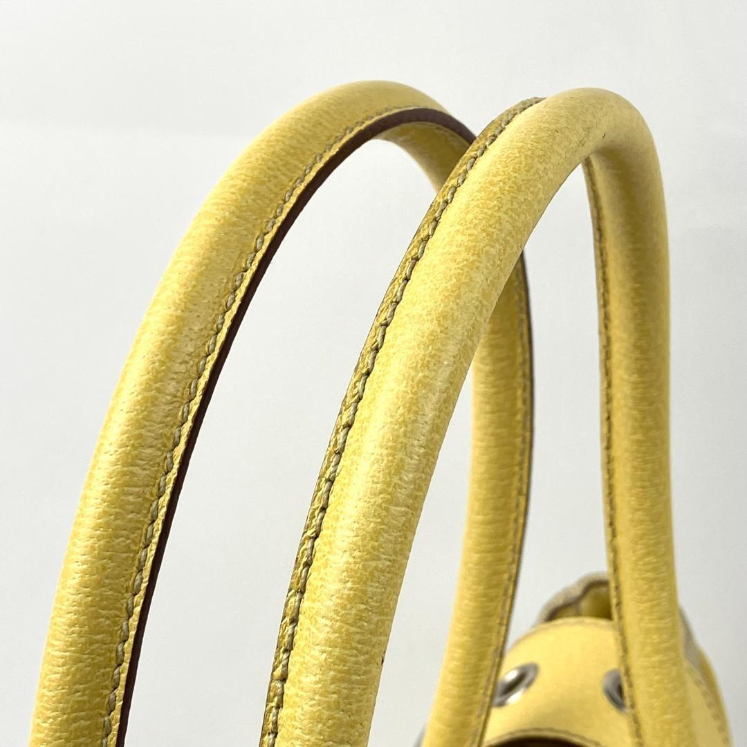 PRADA Hand Bag Tote Purse CANAPA CINGHI Logo Leather Lemon Yellow Authentic