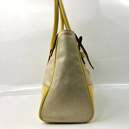PRADA Hand Bag Tote Purse CANAPA CINGHI Logo Leather Lemon Yellow Authentic