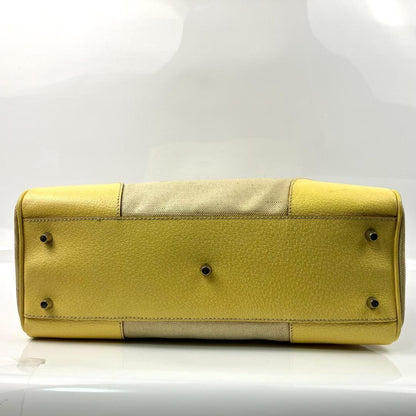 PRADA Hand Bag Tote Purse CANAPA CINGHI Logo Leather Lemon Yellow Authentic