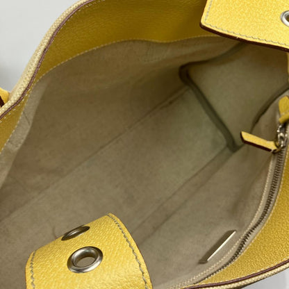 PRADA Hand Bag Tote Purse CANAPA CINGHI Logo Leather Lemon Yellow Authentic