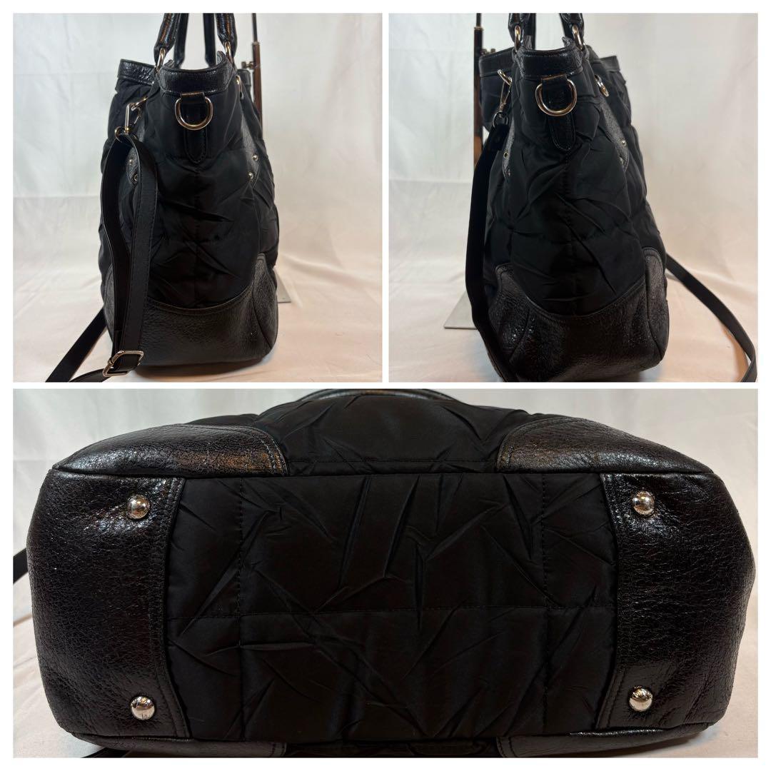 PRADA Hand Shoulder Bag Tote Purse 2way Logo Nylon Leather Black Authentic