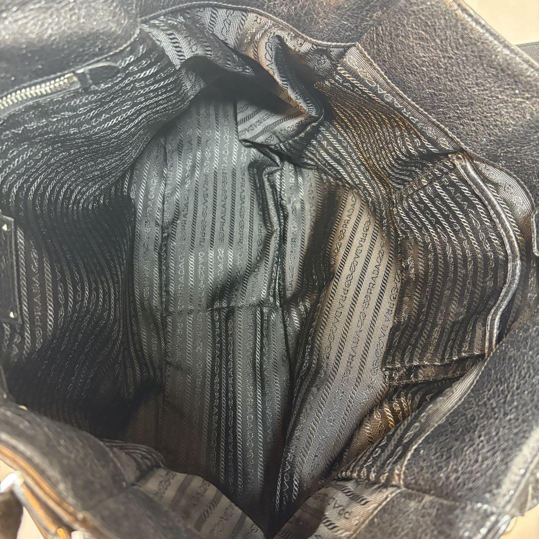 PRADA Hand Shoulder Bag Tote Purse 2way Logo Nylon Leather Black Authentic