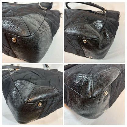 PRADA Hand Shoulder Bag Tote Purse 2way Logo Nylon Leather Black Authentic