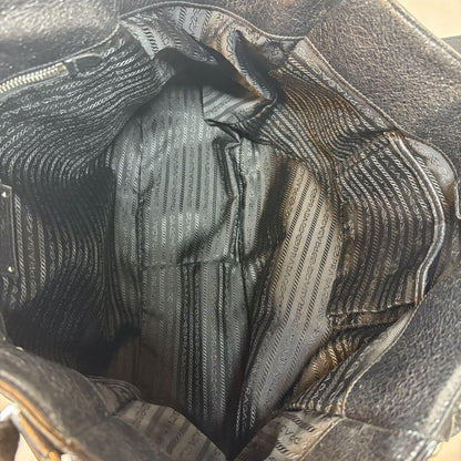 PRADA Hand Shoulder Bag Tote Purse 2way Logo Nylon Leather Black Authentic