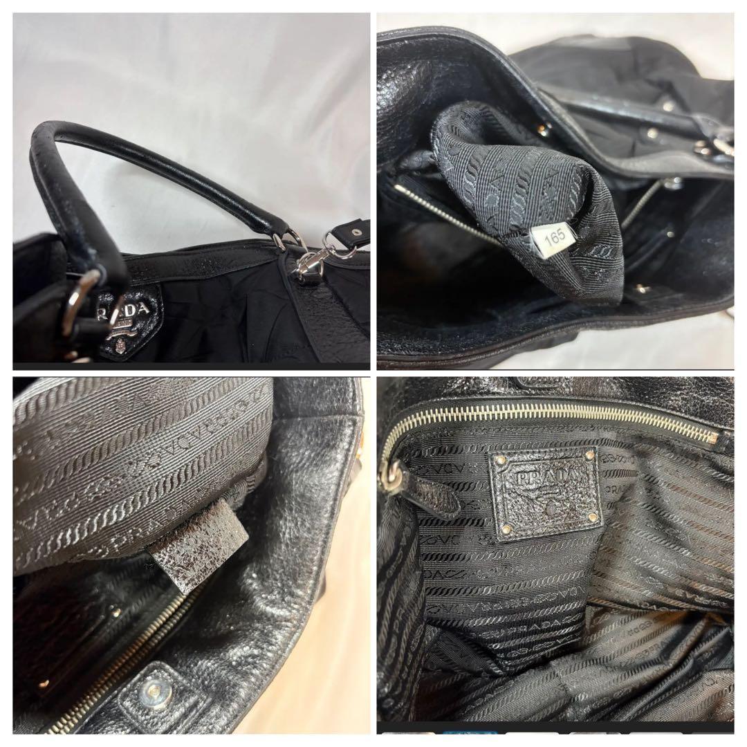 PRADA Hand Shoulder Bag Tote Purse 2way Logo Nylon Leather Black Authentic