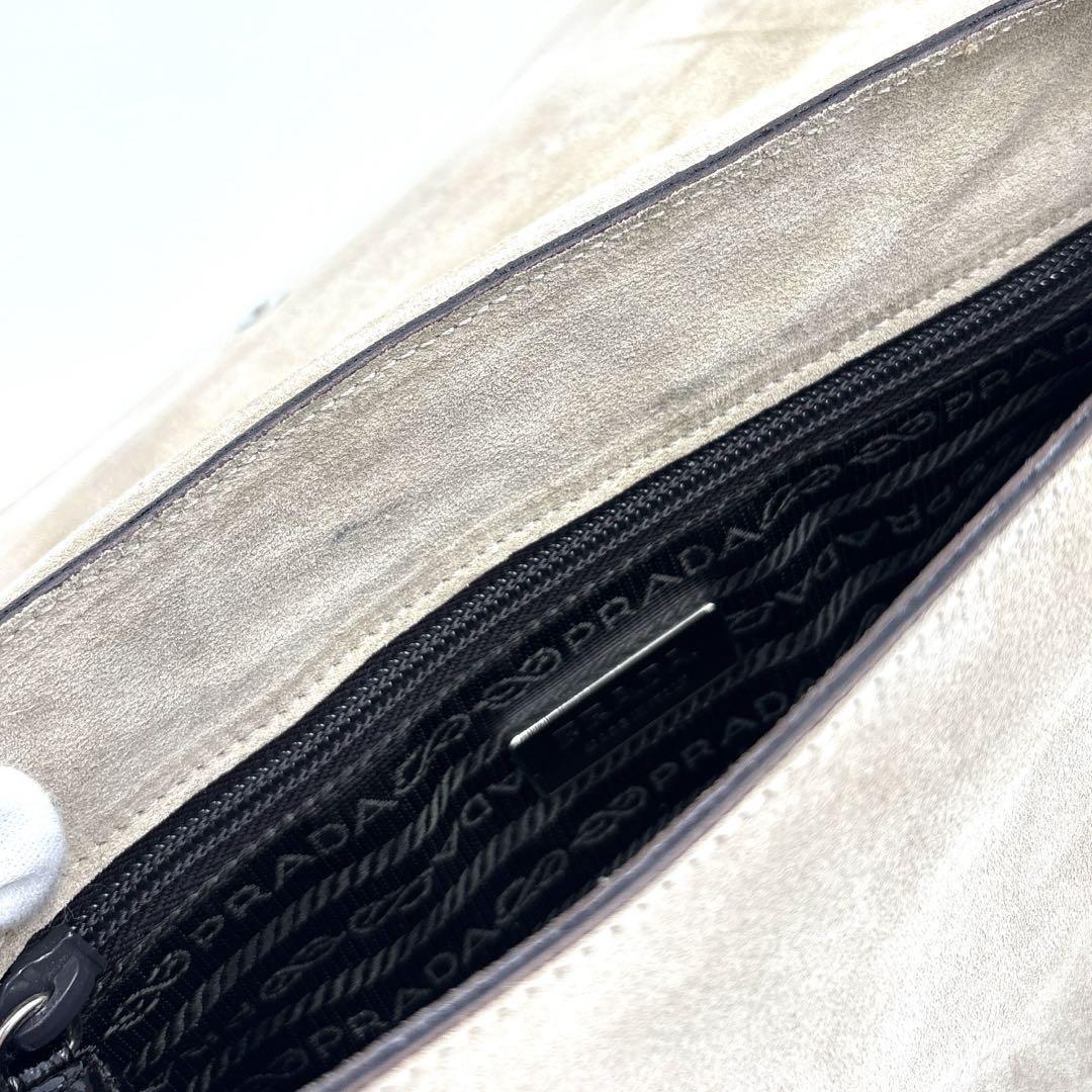 PRADA Shoulder Bag Purse Logo Suede Leather Authentic