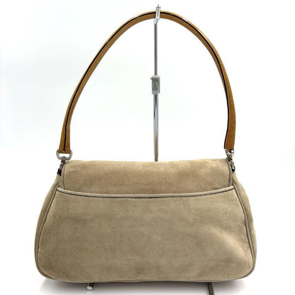 PRADA Shoulder Bag Purse Logo Suede Leather Authentic