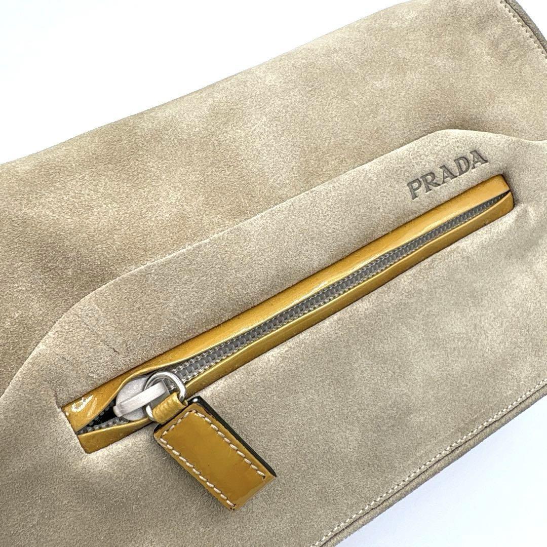 PRADA Shoulder Bag Purse Logo Suede Leather Authentic
