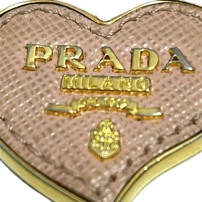 PRADA Key Ring Keychain Bag Charm Heart Ribbon Gold Light Pink Authentic