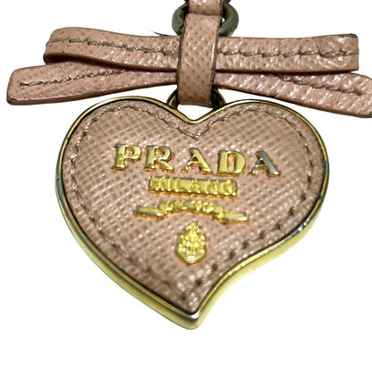PRADA Key Ring Keychain Bag Charm Heart Ribbon Gold Light Pink Authentic