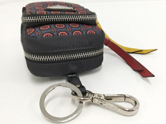 PRADA Key Ring Keychain Bag Charm Mini Pouch Logo Nylon Navy Authentic