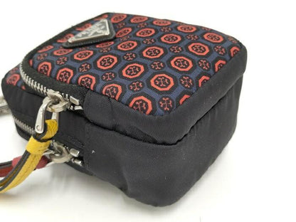 PRADA Key Ring Keychain Bag Charm Mini Pouch Logo Nylon Navy Authentic