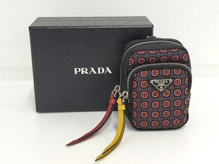 PRADA Key Ring Keychain Bag Charm Mini Pouch Logo Nylon Navy Authentic