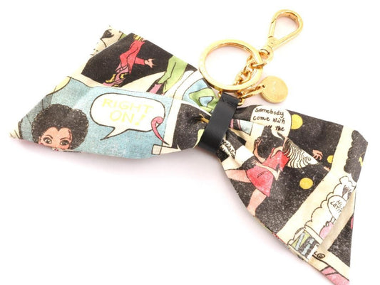 PRADA Key Ring Keychain Bag Charm Ribbon Multicolor Gold Authentic