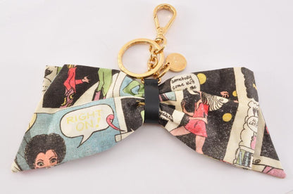 PRADA Key Ring Keychain Bag Charm Ribbon Multicolor Gold Authentic