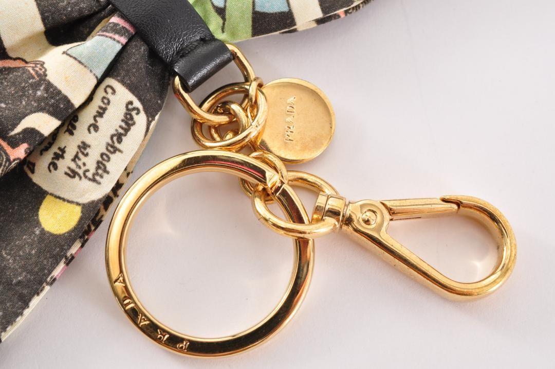 PRADA Key Ring Keychain Bag Charm Ribbon Multicolor Gold Authentic