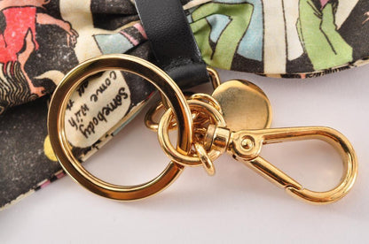 PRADA Key Ring Keychain Bag Charm Ribbon Multicolor Gold Authentic