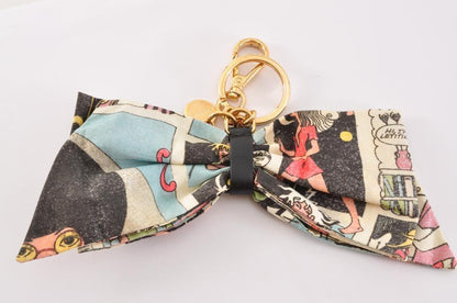 PRADA Key Ring Keychain Bag Charm Ribbon Multicolor Gold Authentic