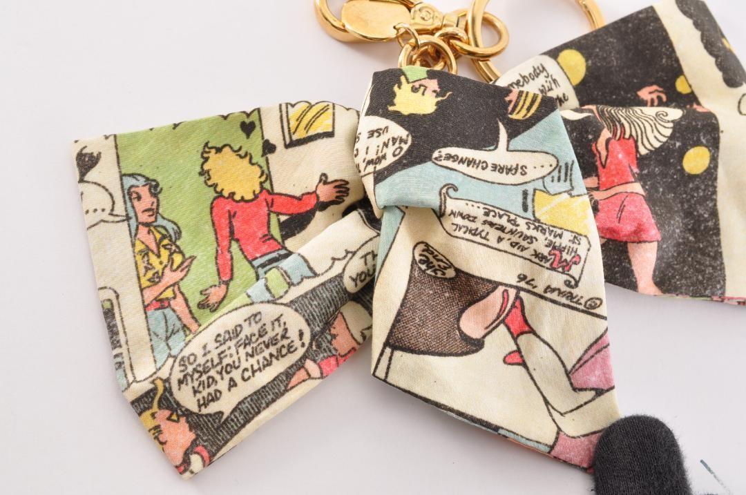 PRADA Key Ring Keychain Bag Charm Ribbon Multicolor Gold Authentic