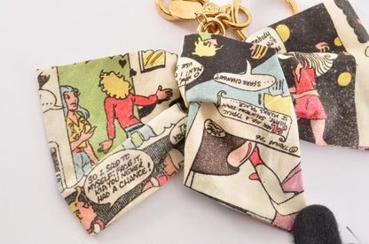 PRADA Key Ring Keychain Bag Charm Ribbon Multicolor Gold Authentic