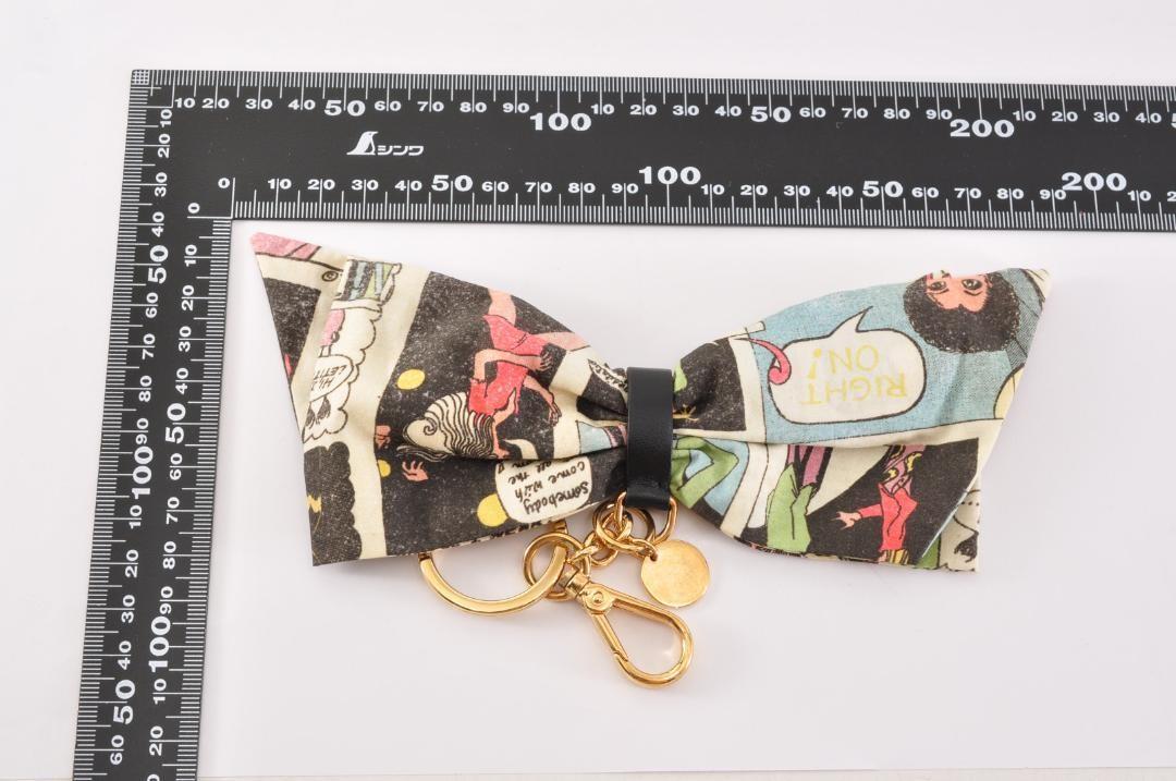PRADA Key Ring Keychain Bag Charm Ribbon Multicolor Gold Authentic