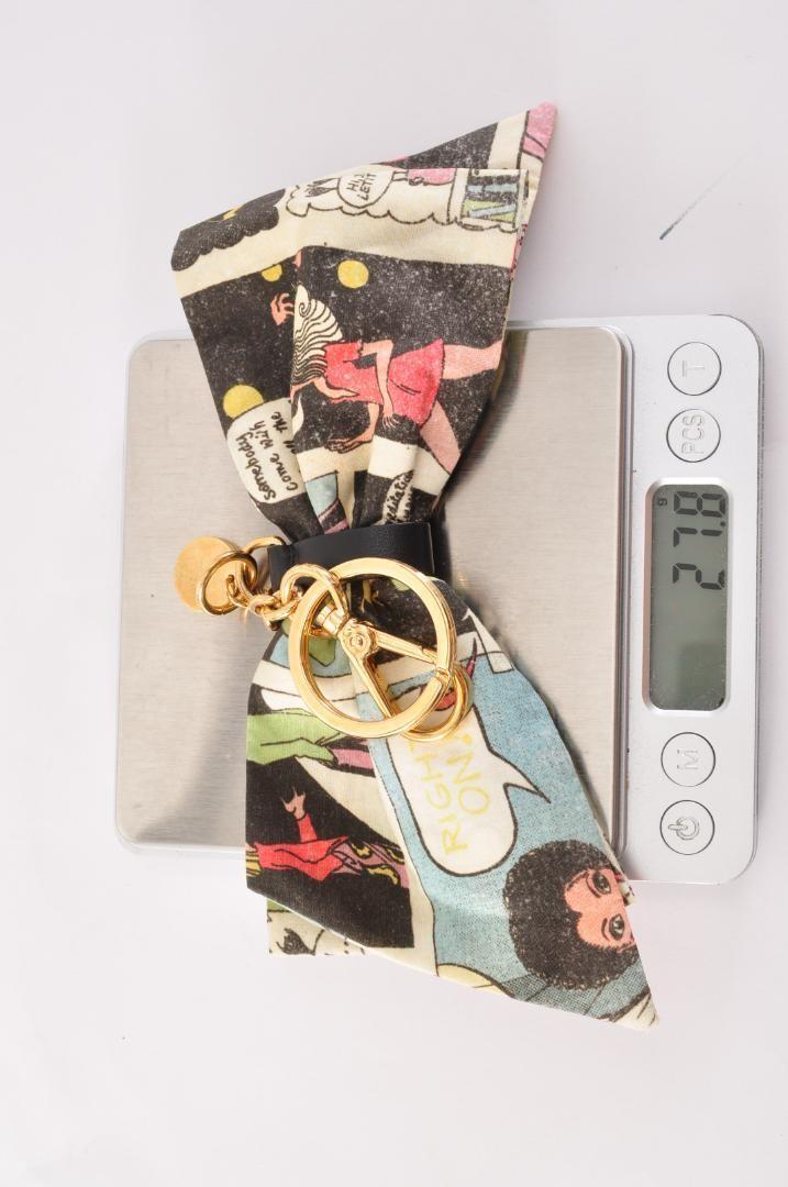 PRADA Key Ring Keychain Bag Charm Ribbon Multicolor Gold Authentic