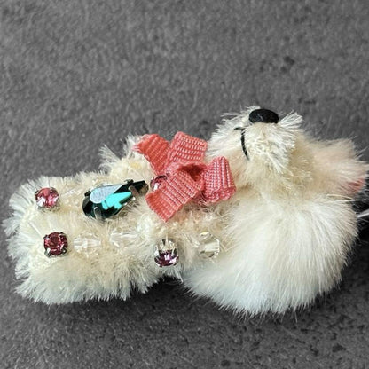 PRADA Key Ring Keychain Bag Charm Mohair&Fur Bear Crystal Authentic