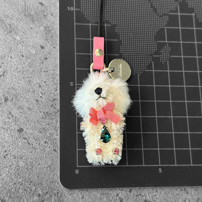 PRADA Key Ring Keychain Bag Charm Mohair&Fur Bear Crystal Authentic
