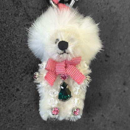 PRADA Key Ring Keychain Bag Charm Mohair&Fur Bear Crystal Authentic